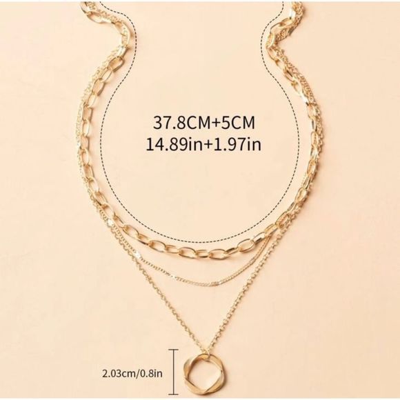 GOLD CIRCLE PENDANT LAYERED NECKLACE - Picture 4 of 4